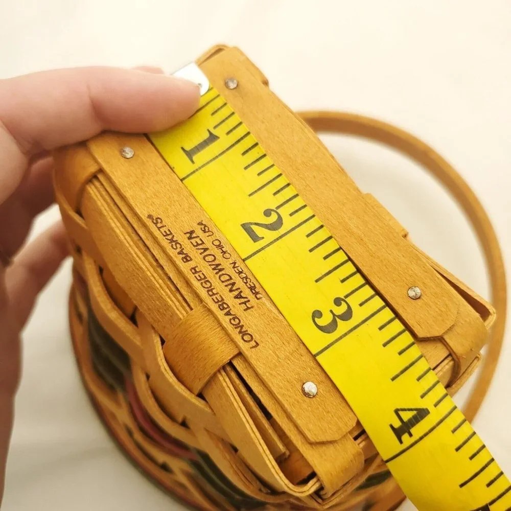Longaberger Wooden Single Handle Red Striped Liner Handwoven Picnic Basket